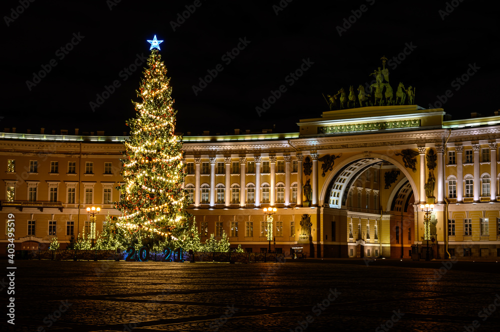 New Year, Christmas tree. Palace Square St. Petersburg