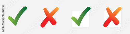 checkmark and X mark icon, buttons isolated on a white background. for apps and websites.