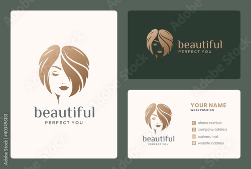 cute women logo design and business card for makeover, hair stylist, beauty salon.