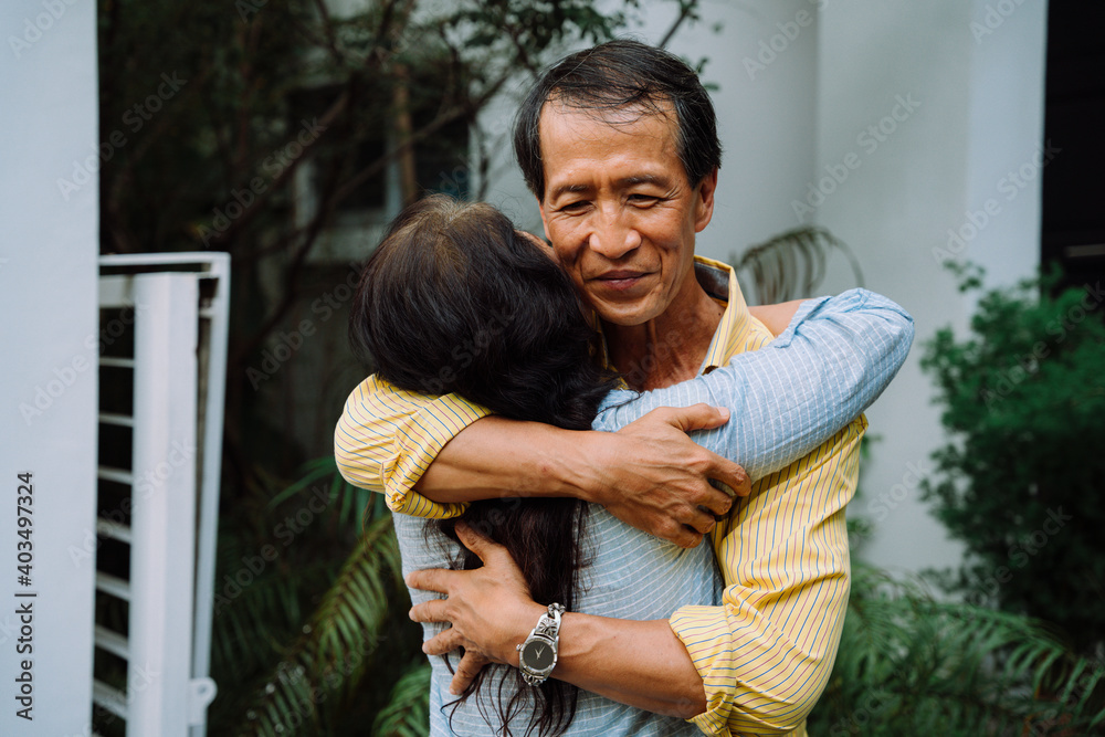 Senior couple embracing their lover after get home. Senior couple embracing their lover after get home.