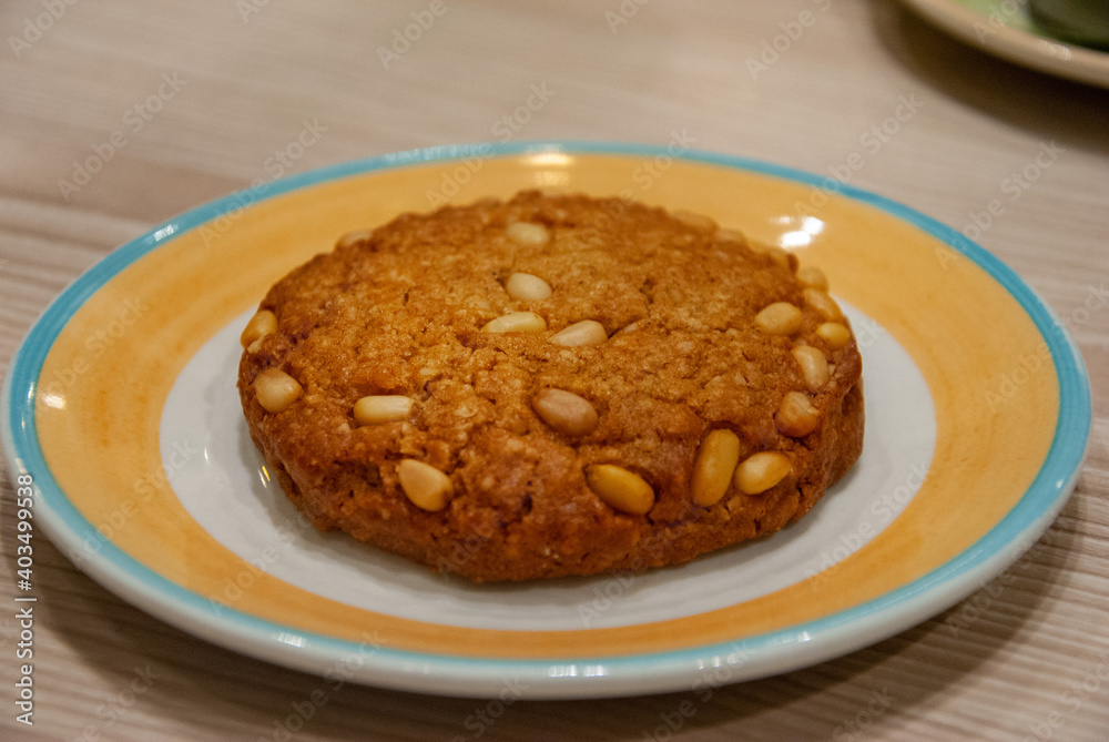 Russian style oatmeal cookie with pine nuts in Saint Petersburg, Russia Russian style oatmeal cookie with pine nuts in Saint Petersburg, Russia