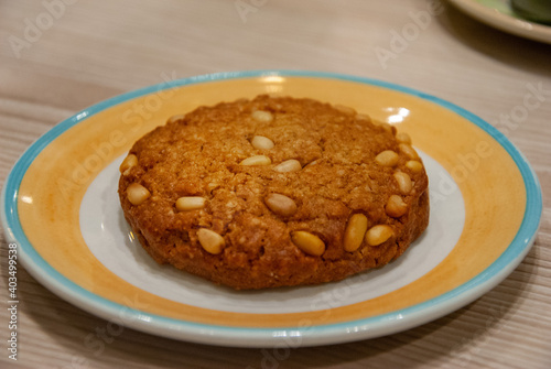 Russian style oatmeal cookie with pine nuts in Saint Petersburg  Russia