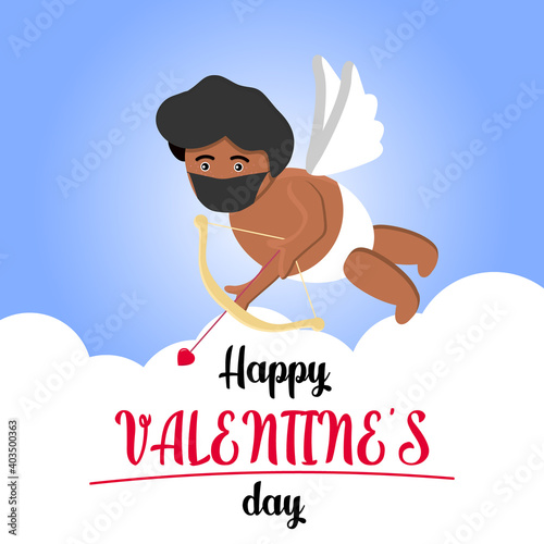 Black cupid shooting arrow. Happy  African  archery. Can be used for topics like Valentines day  love  amour