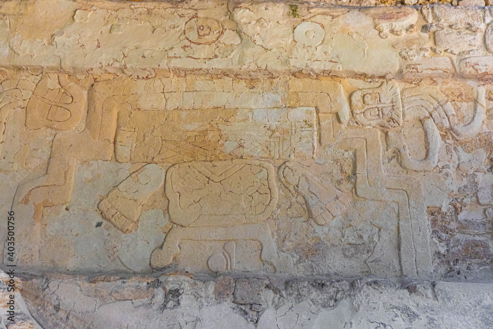 Ancient wall drawings at Dzibanche ancient Maya archaeological site, Quintana Roo, Yucatan Peninsula, Mexico. Ancient wall drawings at Dzibanche ancient Maya archaeological site, Quintana Roo, Yucatan Peninsula, Mexico.