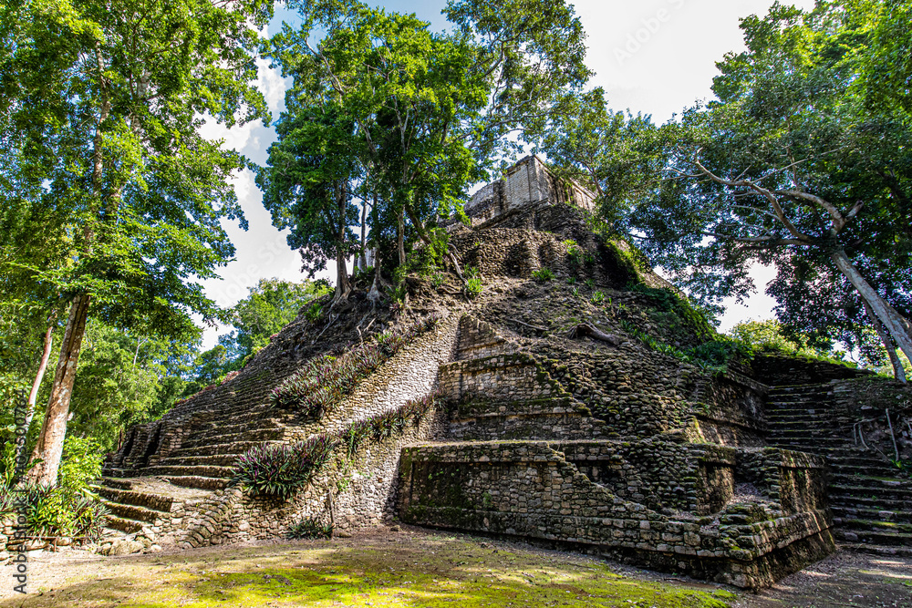 Ancient pyramids at Dzibanche ancient Maya archaeological site, Quintana Roo, Yucatan Peninsula, Mexico.