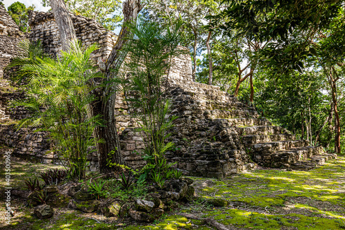 Ancient pyramids at Dzibanche ancient Maya archaeological site  Quintana Roo  Yucatan Peninsula  Mexico.