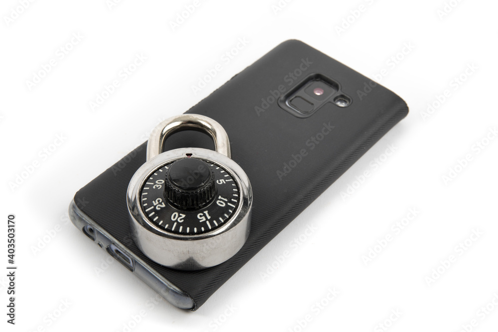 a closed padlock on a smartphone signifying device security
a closed padlock on a smartphone signifying device security