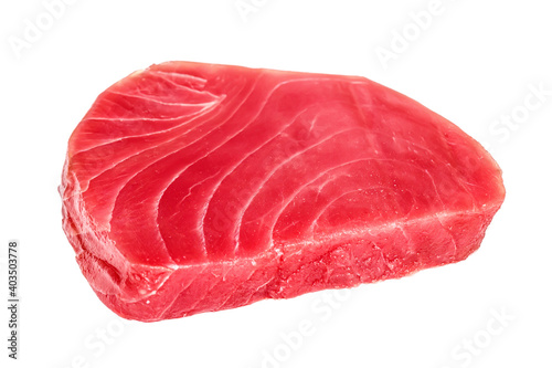 Fresh raw tuna fish steak isolated on white background