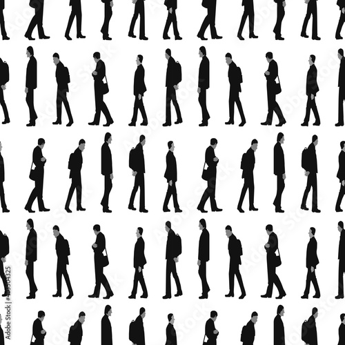 Seamless background of silhouettes various walking men in rows