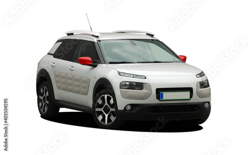 Obraz na płótnie White passenger car on a white background, front view.