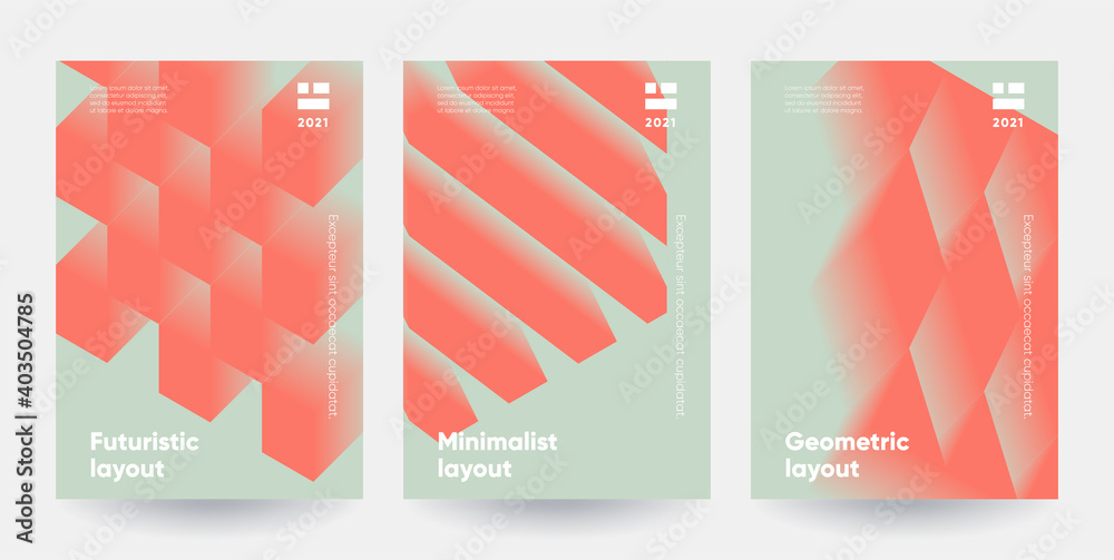 Minimalist posters set. Modern gradient shapes with 3d effect. Eps10 vector.