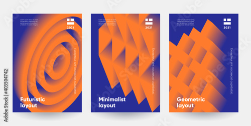 Minimalist posters set. Modern gradient shapes with 3d effect. Eps10 vector.