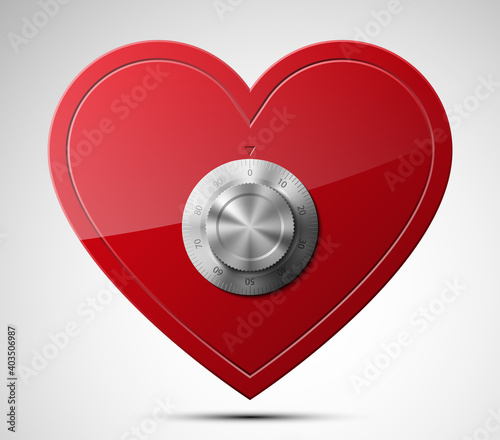 Safe in the form of heart locked combination lock. The feelings under control. Locked heart of love