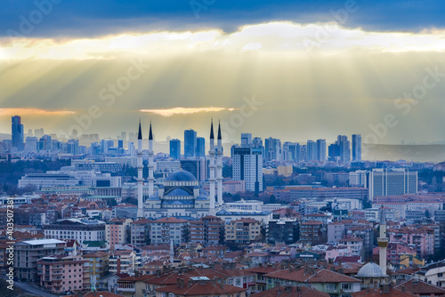 Ankara skyline in a dramatic, partly cloudy and hazy day - Ankara, Turkey