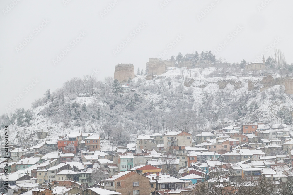 Kutahya cityscape in snow - Kutahya, Turkey