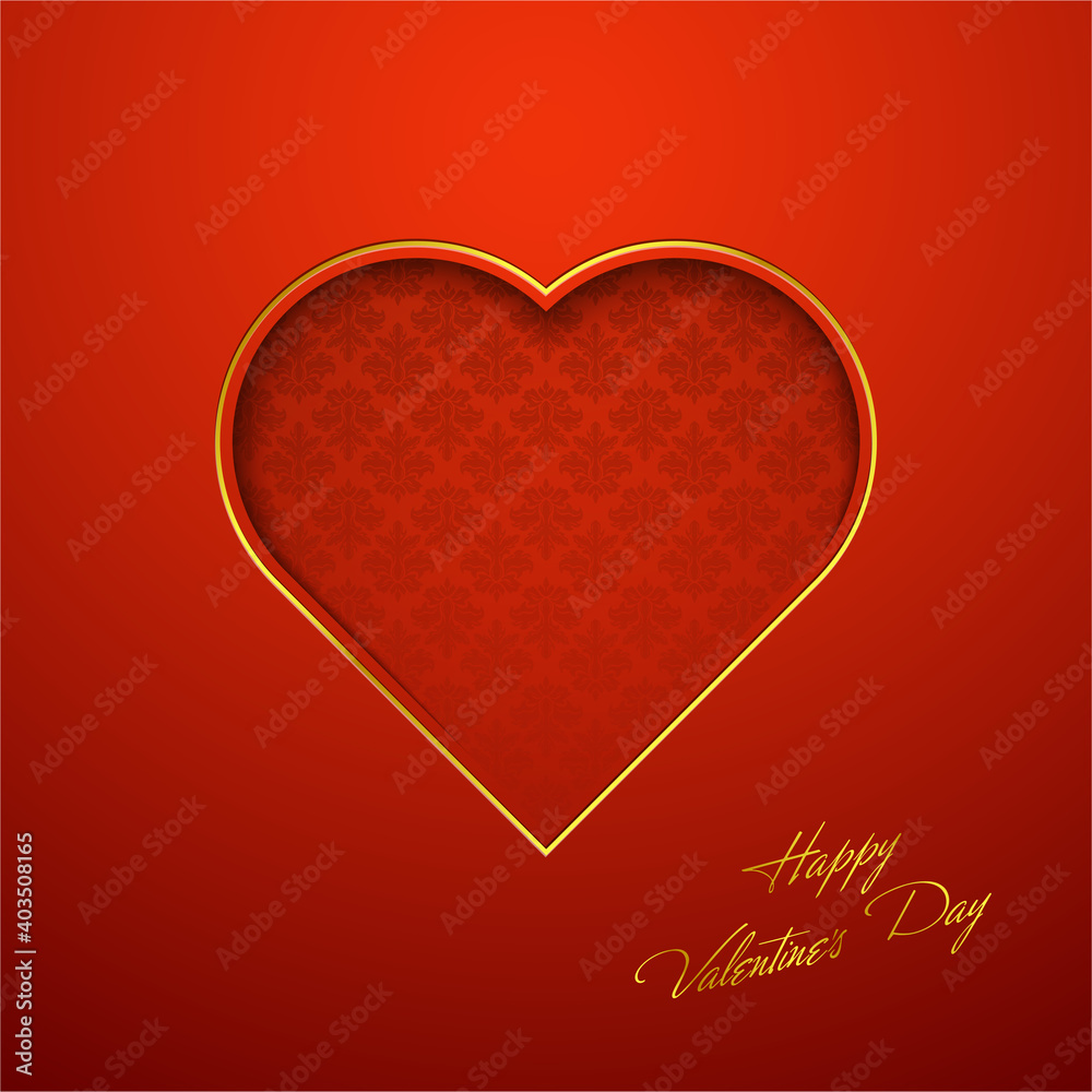 Greeting card with image of heart. Double layers heart of paper cut banner. Congratulations on February 14 day St. Valentine. Happy Valentine's day
