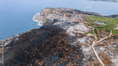 Canvas Print Aerial view on bushfire aftermath in Sydney's North Head