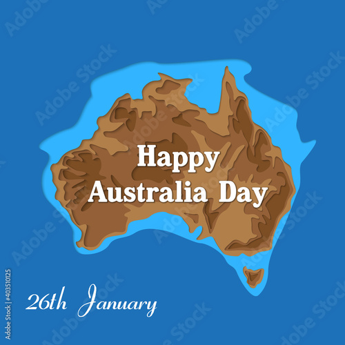 Happy Australia republic day. Typographic poster paper cut style. Lettering greeting card. National banner poster. Multilayer paper cut applique Australian. Republic day celebration paper art style