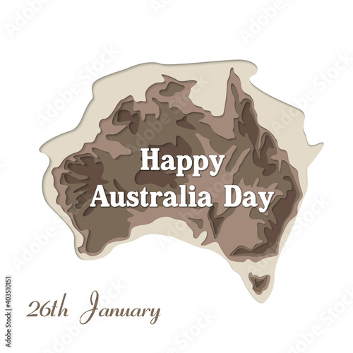 Happy Australia republic day. Typographic poster paper cut style. Lettering greeting card. National banner poster. Multilayer paper cut applique Australian. Republic day celebration paper art style
