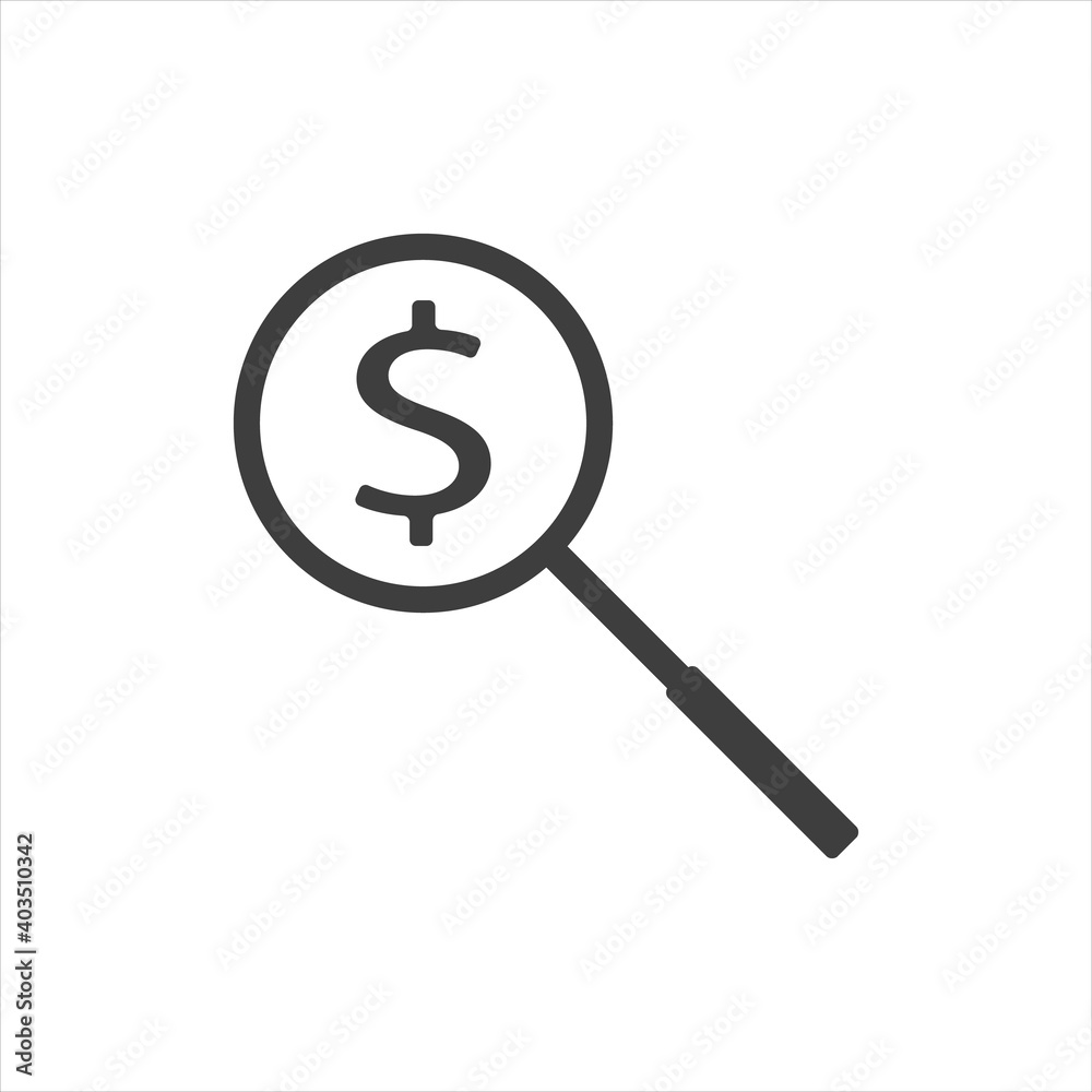 Magnifier and sign of dollar. Abstract finance symbol Magnifier and sign of dollar. Abstract finance symbol