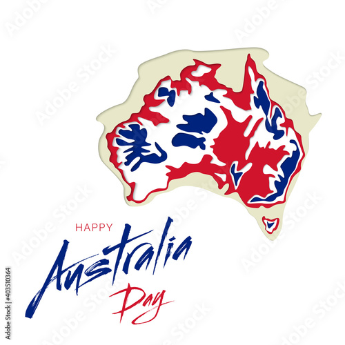 Happy Australia republic day. Typographic poster paper cut style. Lettering greeting card. National banner poster. Multilayer paper cut applique Australian. Republic day celebration paper art style