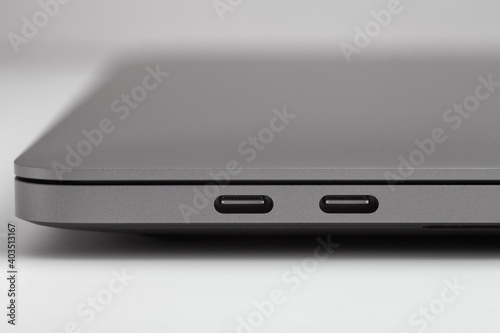 Close-up photo of laptop type-c ports