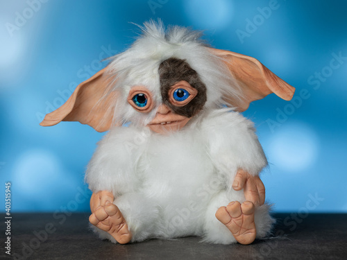 Fotografie toy Gremlin Gizmo, hand made in a mixed technique from faux fur and polymer clay