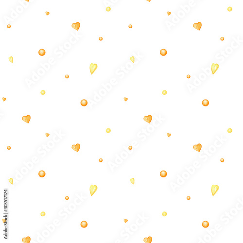 Seamless pattern heart Valentine's Day, love Greeting card concept. Watercolor texture for scrapbooking. Wedding, banner, poster design. Hand drawn yellow hearts on white background
