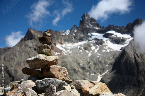 Close-up of a Rock Cairn in the French Alps 