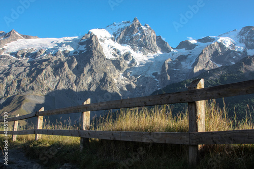 Majestic Mountain Peak La Meije in the Haute Alpes department near the Town of La Grave, France