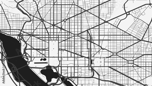 Urban city map of Washington. Vector poster. Grayscale street map.