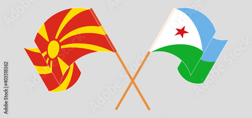 Crossed and waving flags of North Macedonia and Djibouti