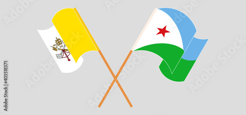 Crossed and waving flags of Vatican and Djibouti