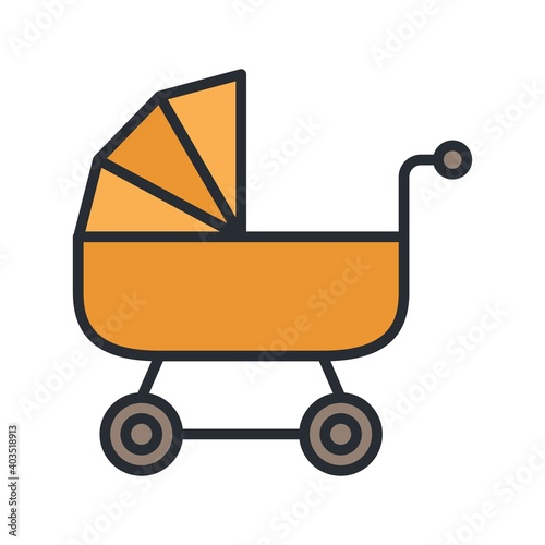 Baby carriage icon. Baby stroller icon in flat design style.