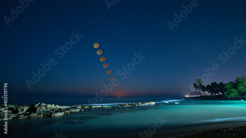 Full moonset and moonrise in Hawaii