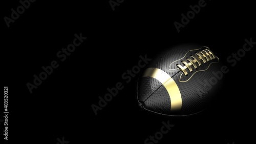 Black-Gold American football standard ball under black background. 3D illustration. 3D high quality rendering. 3D CG.