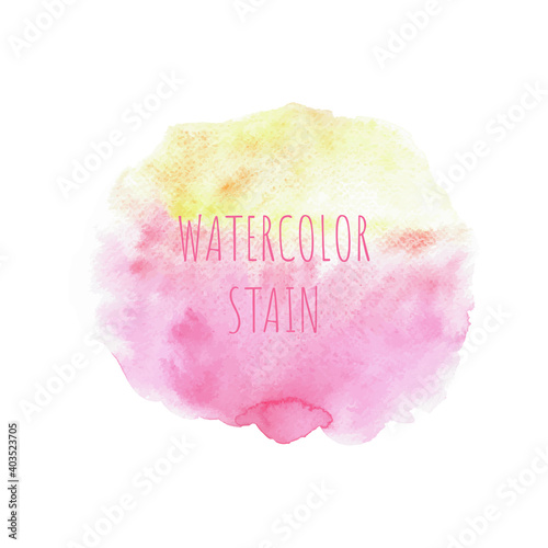Abstract pink and yellow watercolor on white background. Colored splashes on paper. Hand drawn illustration