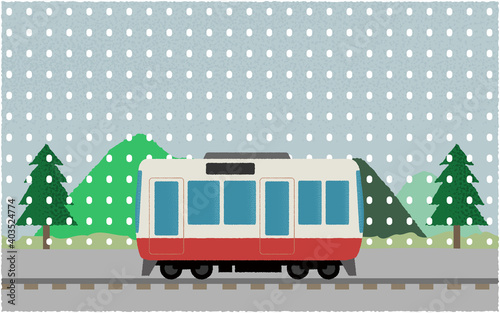 雪の中、山沿いを走る電車のベクターイラスト