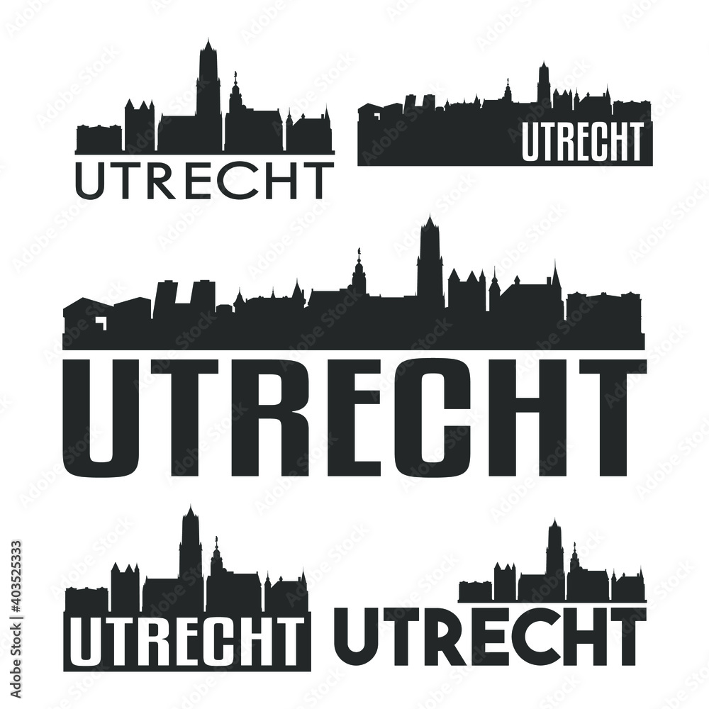 Utrecht Netherlands Flat Icon Skyline Vector Silhouette Design Set logo Clip Art.