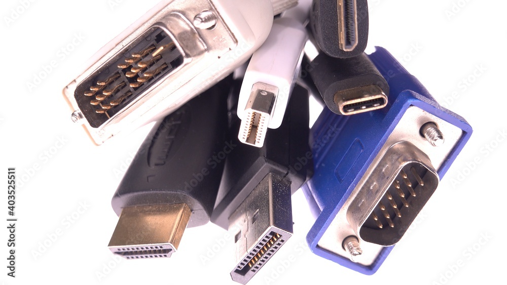 Multiple Computer Video Connectors VGA DVI HDMI DisplayPort USB-C Photos |  Adobe Stock