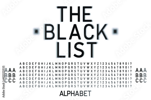 Font design with focused and defocused letters, alphabet letters and numbers vector illustration