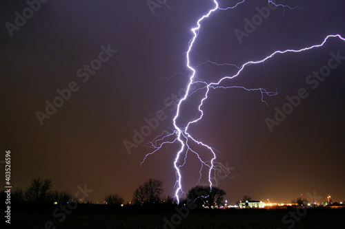 double lightning bolt strike during thunder storm