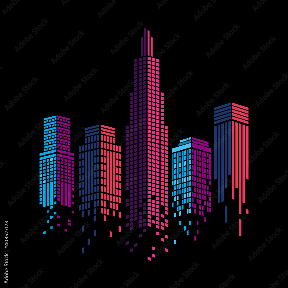 Cityscape of pink and purple buildings vector design