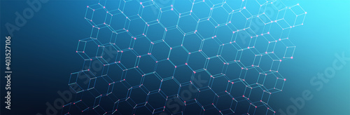Abstract technology banner. Blue gradient with thin Line Hexagon structure. Tech presentation backdrop. Futuristic design art. Vector illustration