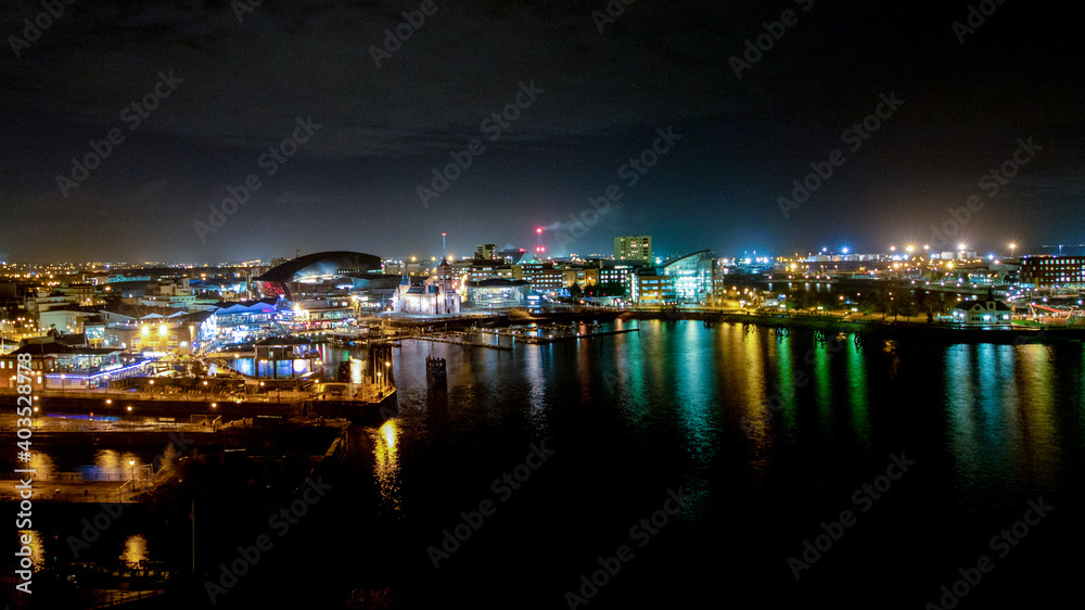 Cardiff Bay at night.