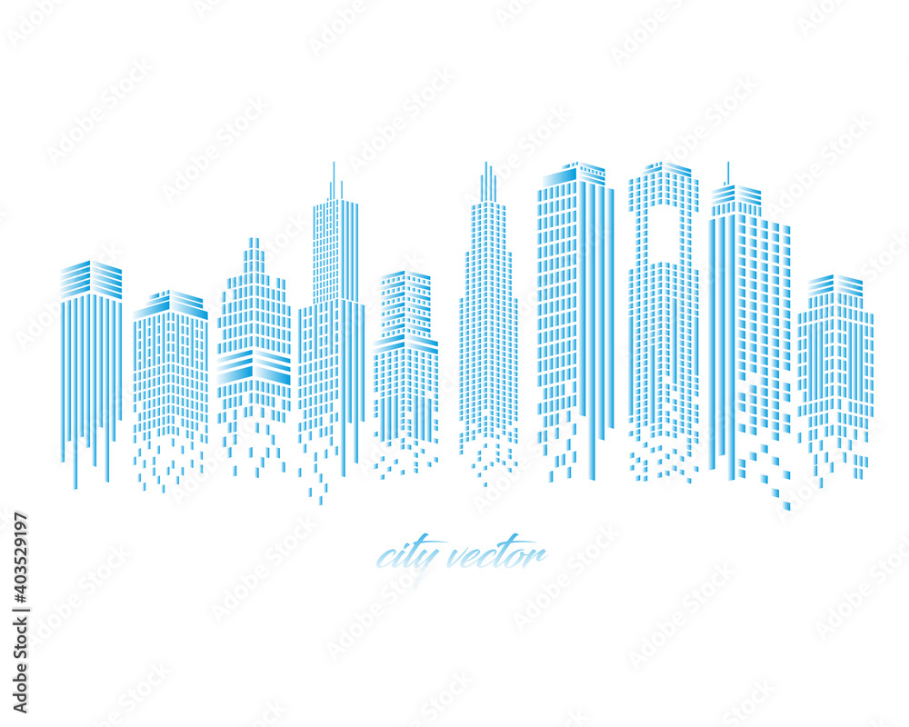 Cityscape of blue buildings isolated vector design