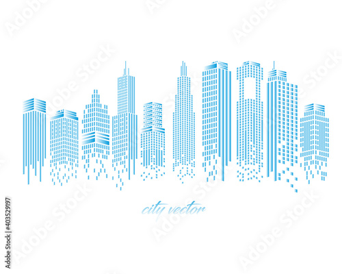 Cityscape of blue buildings isolated vector design