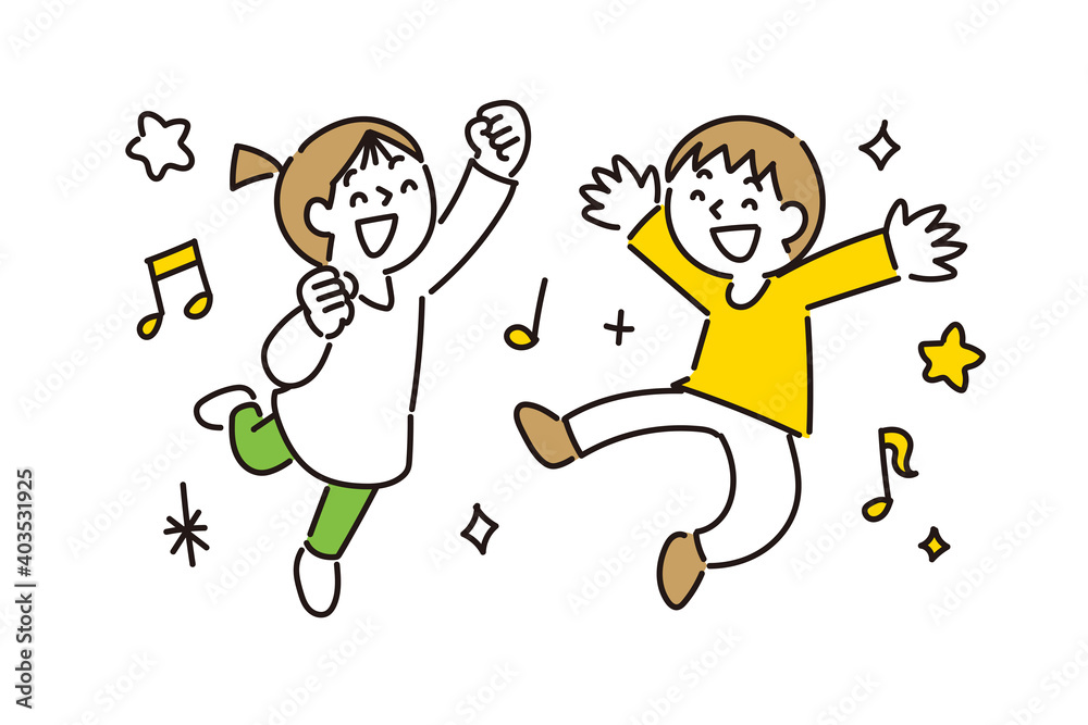 音楽に合わせて楽しく踊る女の子と男の子 Stock Vector Adobe Stock
