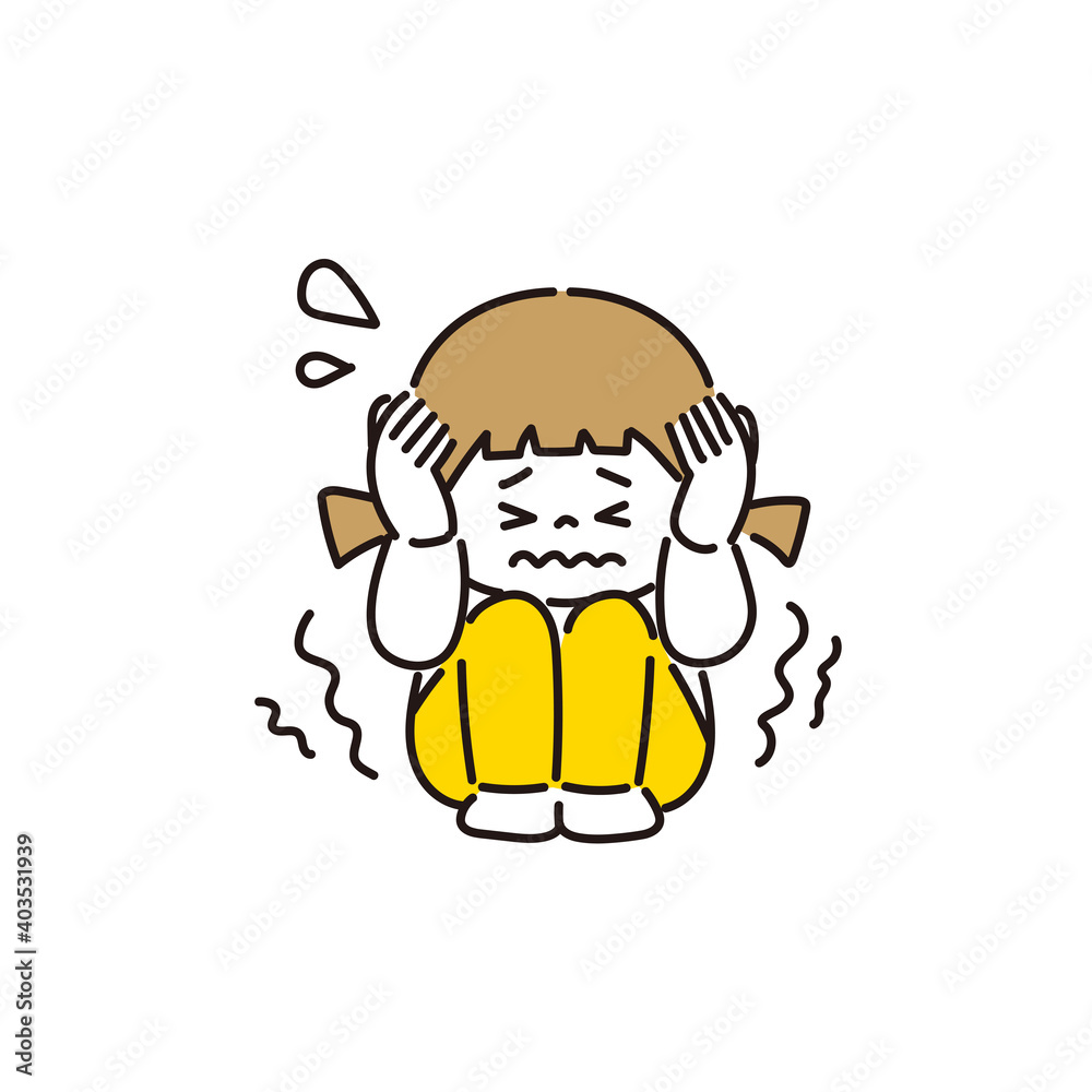 Vettoriale Stock 耳をふさぎ目を閉じて怖がる女の子 Adobe Stock