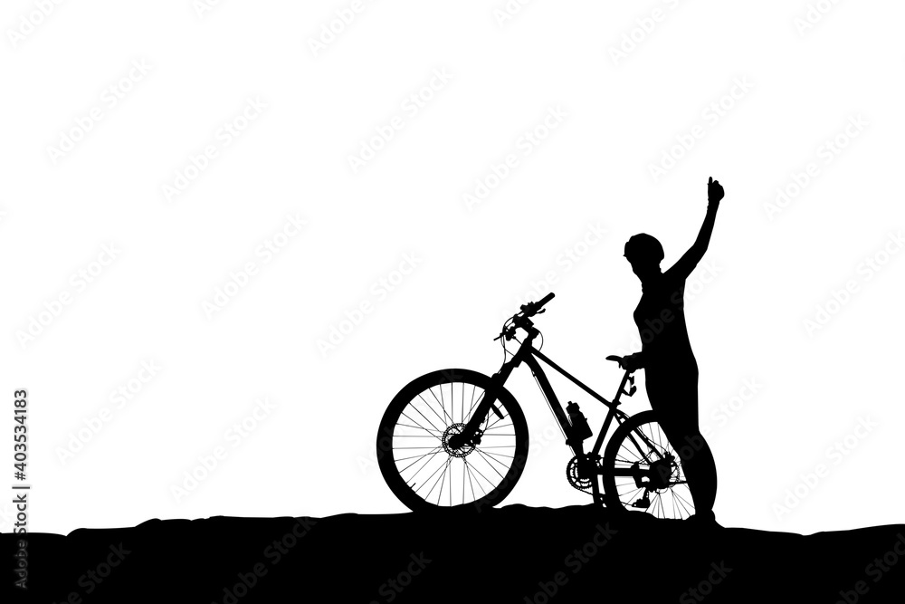 Obraz premium cyclist and Bicycle silhouettes isolated on white background.